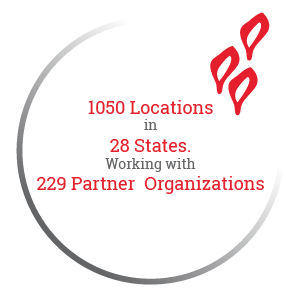 1050 Locations in 28 States. Working with 229 Partner  Organizations